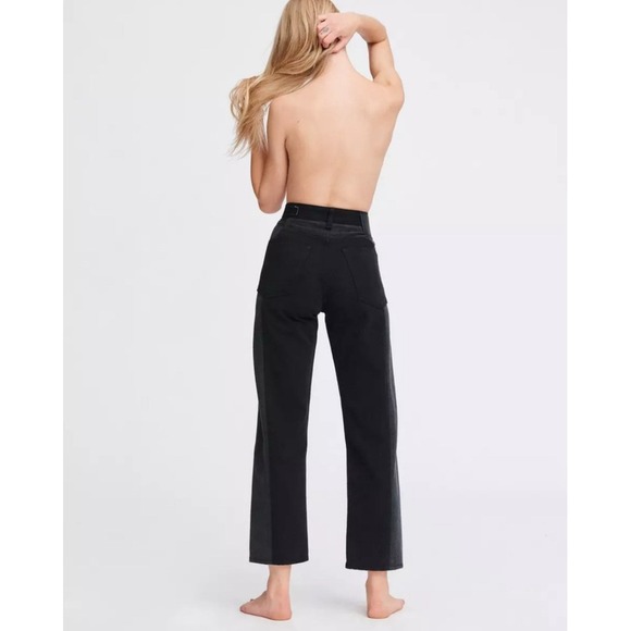 Rag & Bone Maya High Rise Ankle Straight Jeans Two Tone Colorblock Black Sz 27 - Picture 4 of 10